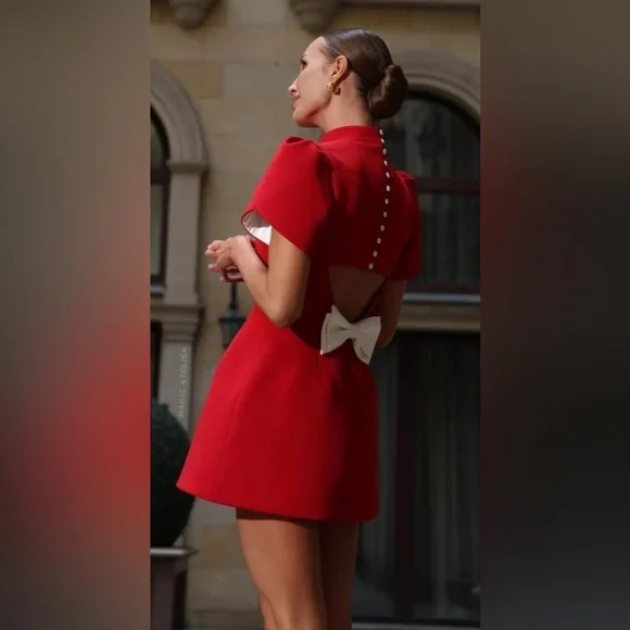 Adela Cut-out Bowknot Mini Dress - Picture 2 of 16